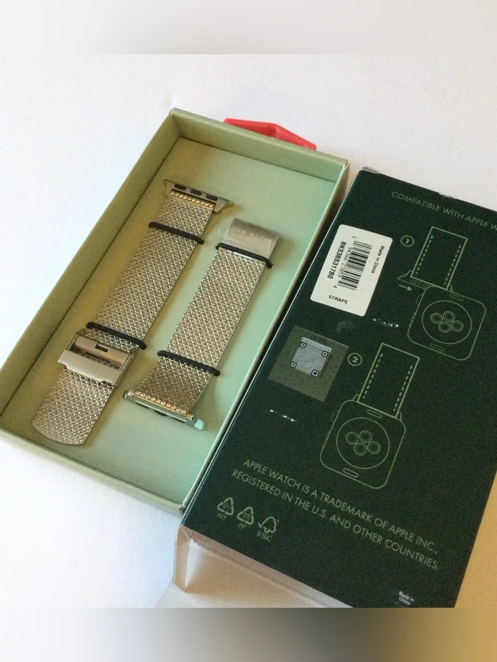 TED BAKER LONDON APPLE 38/40mm  WATCH STRAP SILVER METALLIC NWT